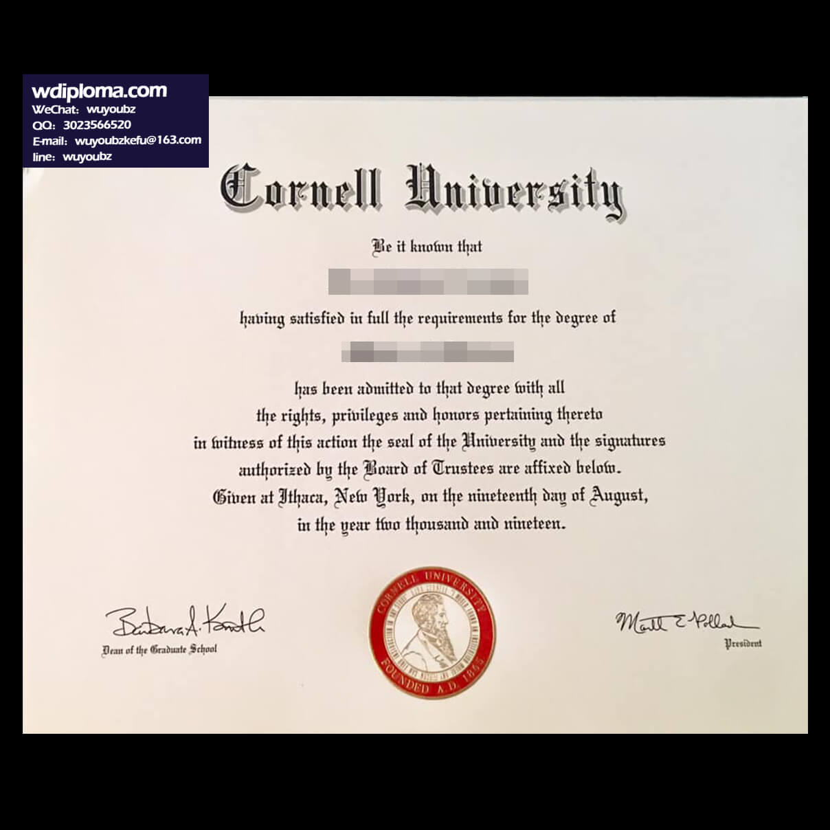 Cornell University diploma sample
